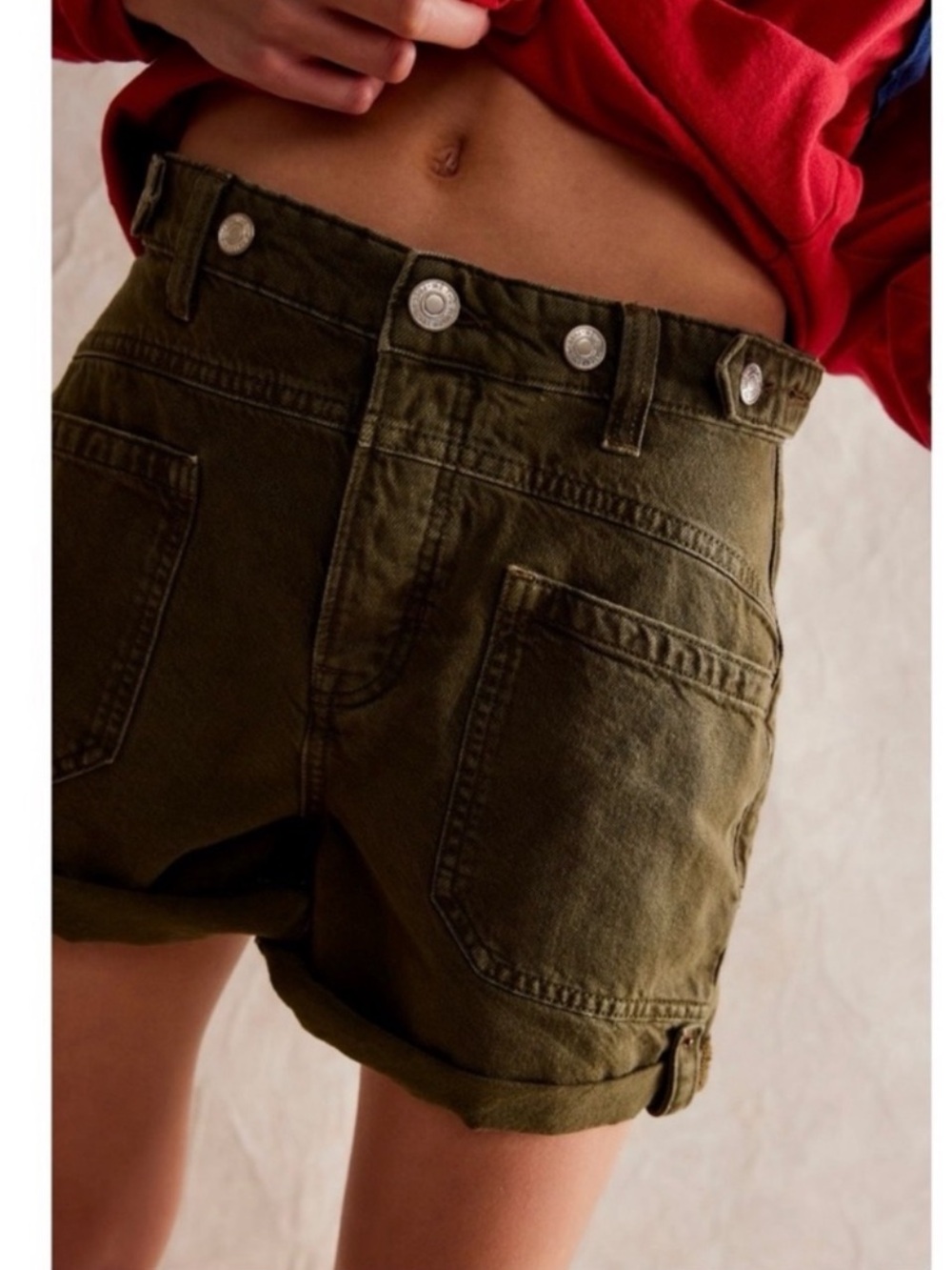 NWT Free People We The Free Palmer Cuffed Jean Shorts Green 28